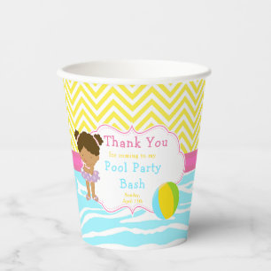 African American Girl Pool Party Bash Party Paper Cups