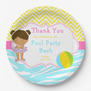 African American Girl Pool Party Bash Party Paper Plate