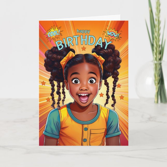 African American Girl Pop Art Style Birthday Card (Front)