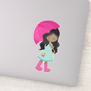 African American Girl, Rain, Raincoat, Umbrella