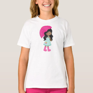 African American Girl, Rain, Raincoat, Umbrella T-Shirt