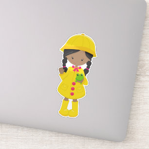 African American Girl, Raincoat, Rain, Boots, Frog
