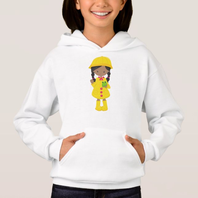 African American Girl, Raincoat, Rain, Boots, Frog (Front)