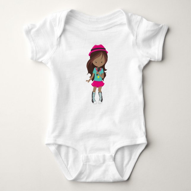 African American Girl, Rock Girl, Band Singer Baby Bodysuit (Front)