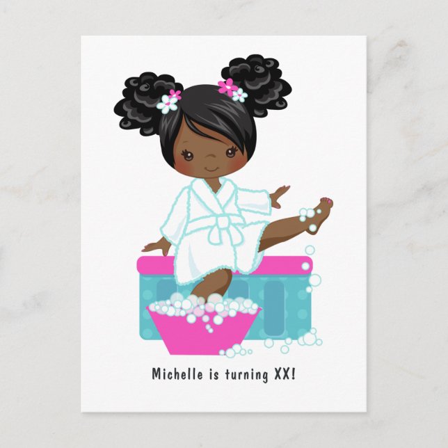 African American Girl Spa Sleepover Birthday Party Postcard (Front)