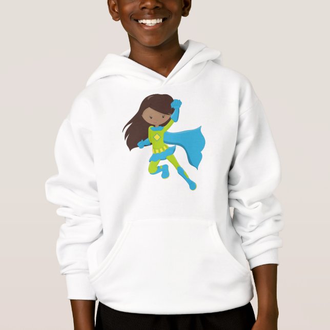 African American Girl, Superhero Girl, Blue Cape (Front)
