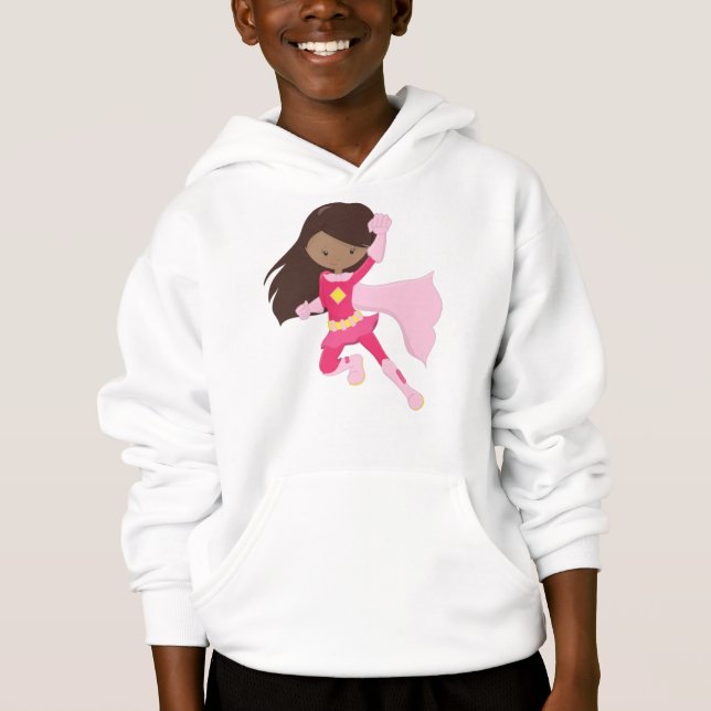 African American Girl, Superhero Girl, Pink Cape (Front)