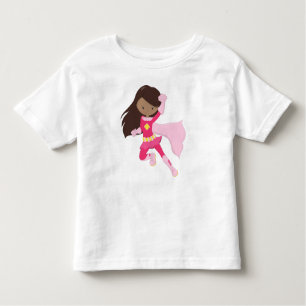African American Girl, Superhero Girl, Pink Cape Toddler T-Shirt