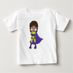 African American Girl, Superhero Girl, Purple Cape Baby T-Shirt