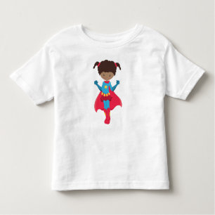 African American Girl, Superhero Girl, Red Cape Toddler T-Shirt