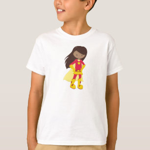African American Girl, Superhero Girl, Red Costume T-Shirt