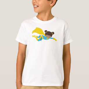 African American Girl, Superhero Girl, Yellow Cape T-Shirt