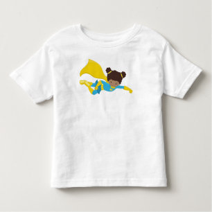 African American Girl, Superhero Girl, Yellow Cape Toddler T-Shirt