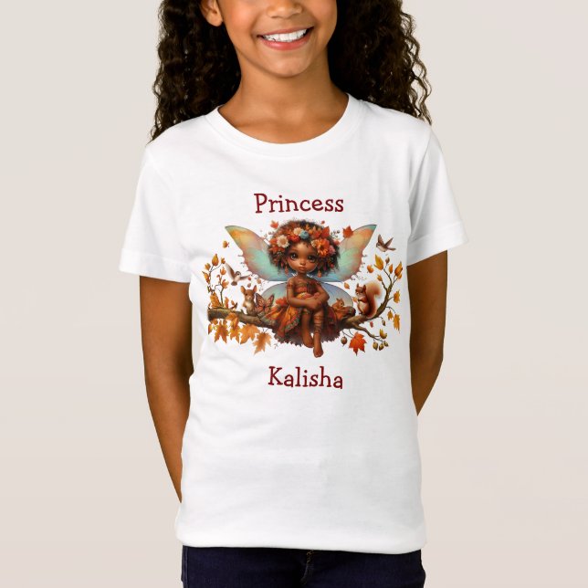 African American Girl Woodland Princess Fairy  T-Shirt (Front)
