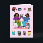African American Girlfriends Birthday Fun Night In Card<br><div class="desc">Two African American ladies sitting on a sofa drinking wine and chatting,  one lady has a cat siting on her knee. They are surrounded by their favorite things!</div>