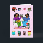 African American Girlfriends Birthday Fun Night In Card<br><div class="desc">Two African American ladies sitting on a sofa drinking wine and chatting,  one lady has a cat siting on her knee. They are surrounded by their favorite things!</div>