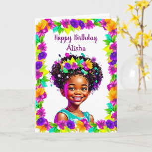 African-American Girls Birthday Personalised Card