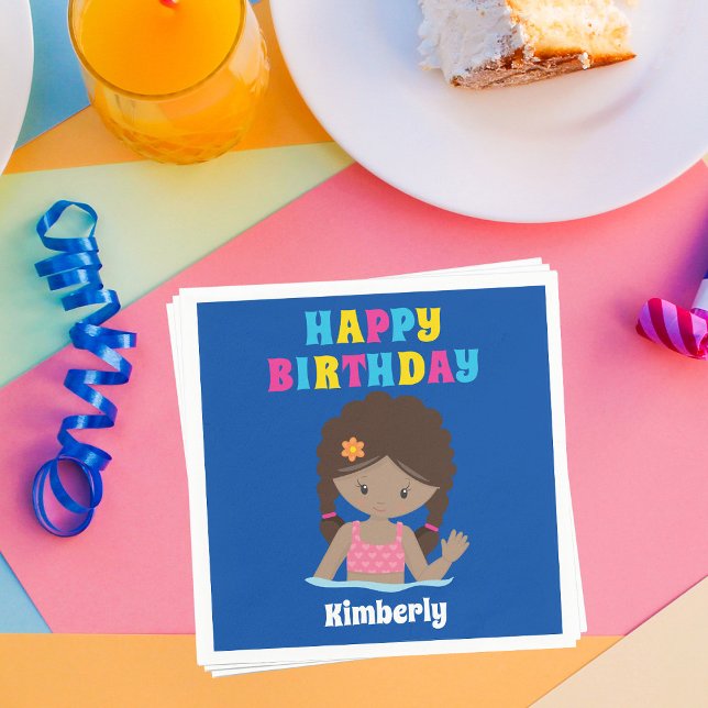 African American Girls Pool Party Birthday Napkin (Creator Uploaded)