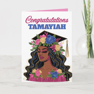 African American Graduation Girl Floral Cap Card
