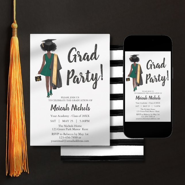 African American Graduation Girl Unique Trendy  Invitation (Creator Uploaded)