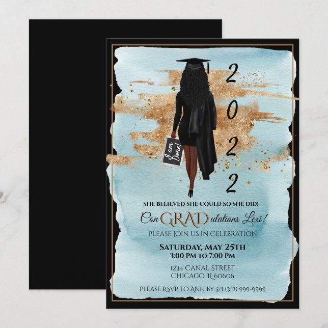 African American Graduation Invitation (Dark Skin) (Front/Back)
