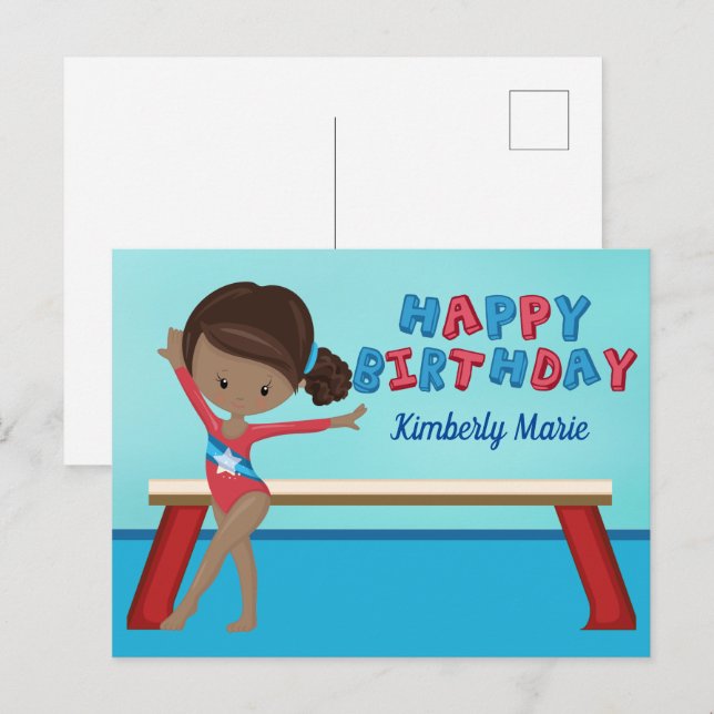 African American Gymnast Girl Gymnastics Birthday Postcard (Front/Back)