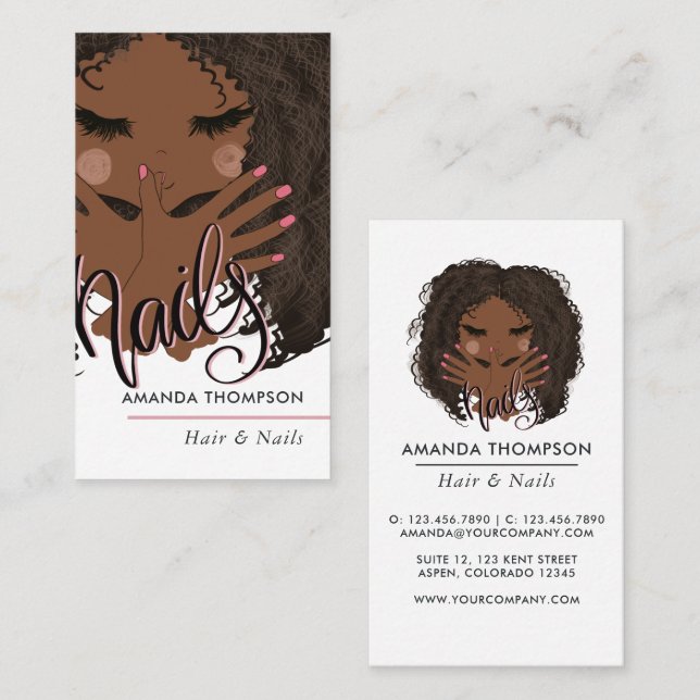 African American Hair and Nails Beauty Salon Busin Business Card (Front/Back)