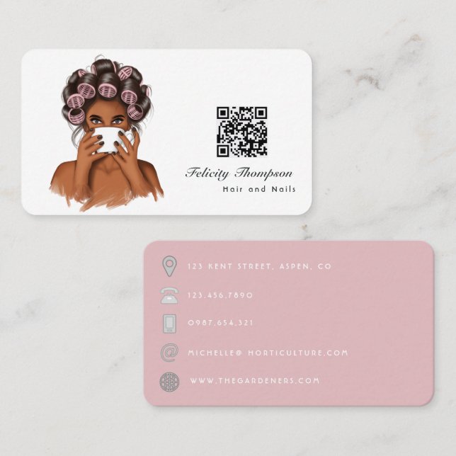 African American Hairdresser QR Code Business Card (Front/Back)