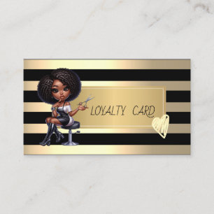 African American Hairdresser Stripes,Gold Hearts Loyalty Card