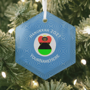 African American Hanukkah Angel Hexagon Glass Tree Decoration