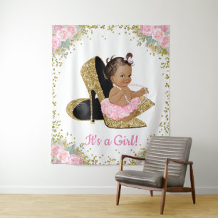 African American High Heel Baby Shower Backdrop Tapestry
