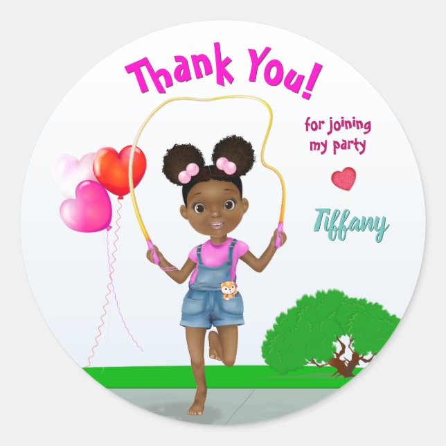 African American Jump Rope Thank You Birthday Classic Round Sticker (Front)
