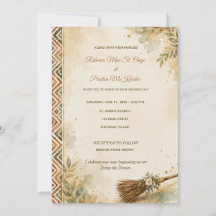 African American Jumping the Broom Watercolor  Invitation