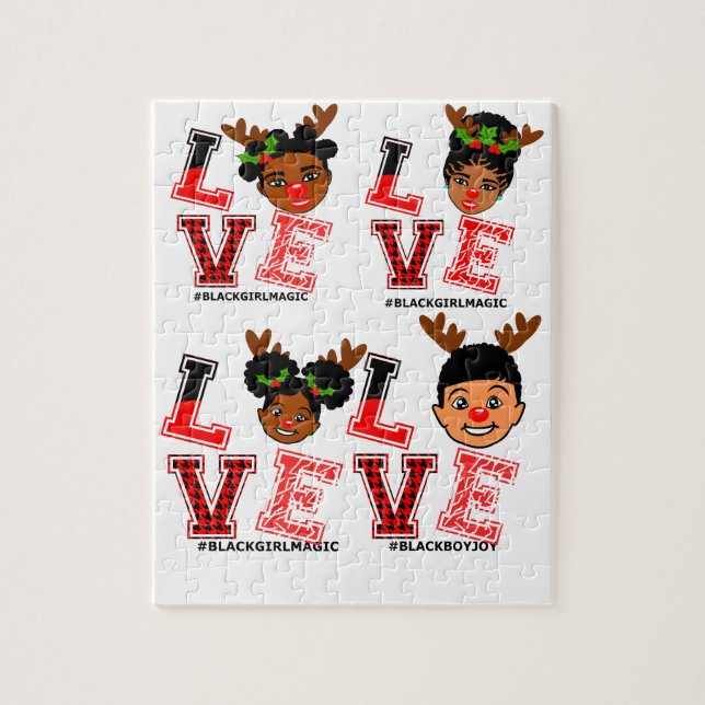 African American Kids Christmas Family Reindeer Jigsaw Puzzle (Vertical)