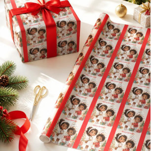 African American Kids Merry Christmas Wrapping Paper