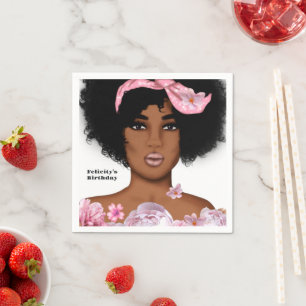 African American Lady Birthday Napkin