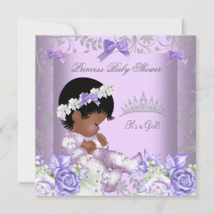 African American Lavender Grey Baby Shower Girl Invitation
