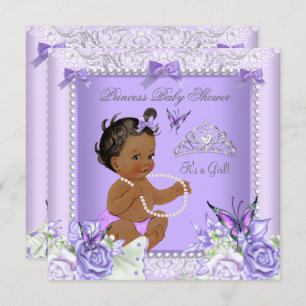 African American Lavender Grey Baby Shower Girl Invitation