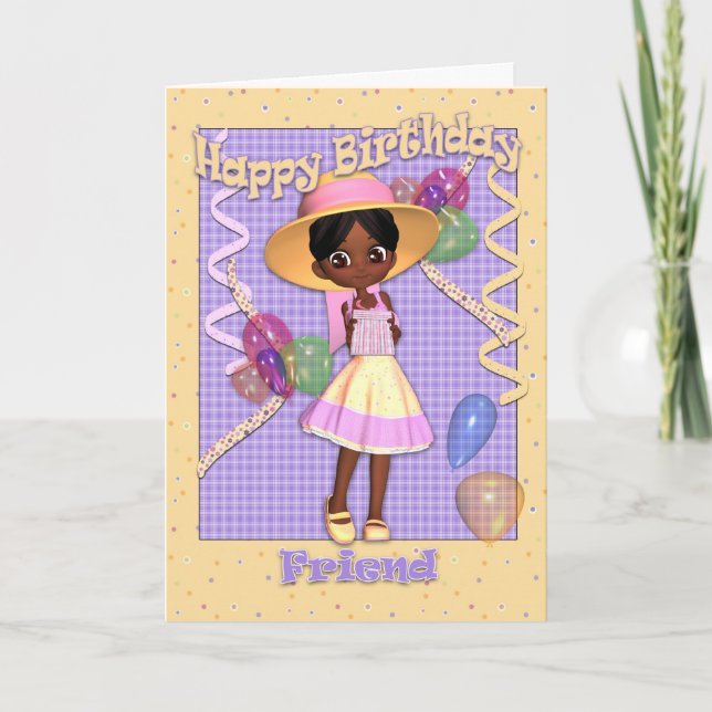 African American Little Girl Friend Birthday Card (Front)