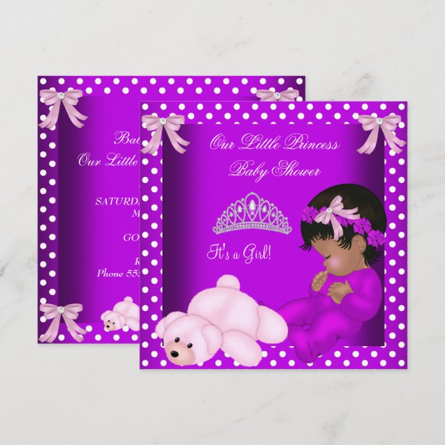 African American Little Princess Baby Shower Girl Invitation (Front/Back)