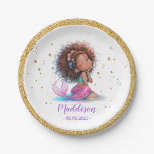 African American Mermaid 1st Birthday Paper Plate
