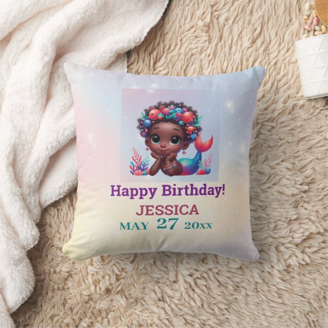 African American Mermaid 5Th Birthday  Cushion (Blanket)