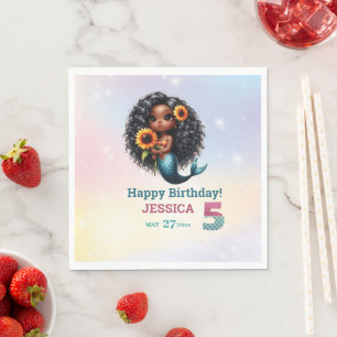 African American Mermaid 5Th Birthday  Napkin