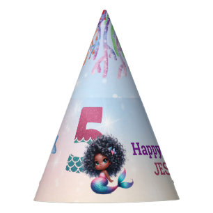 African American Mermaid 5Th Birthday Party Hat