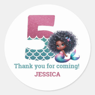 African American Mermaid 5Th Birthday Photo Classic Round Sticker