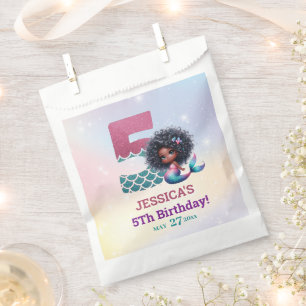 African American Mermaid 5Th Birthday Photo Favour Bags