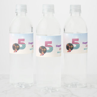 African American Mermaid 5Th Birthday  Water Bottle Label