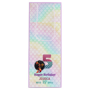 African American Mermaid 5Th Birthday  Wine Gift Bag