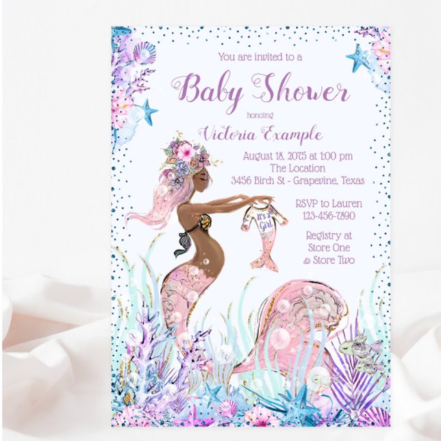 African American Mermaid Baby Shower Invitations (Creator Uploaded)