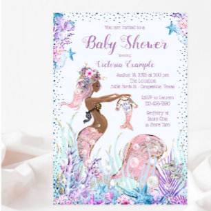 African American Mermaid Baby Shower Invitations